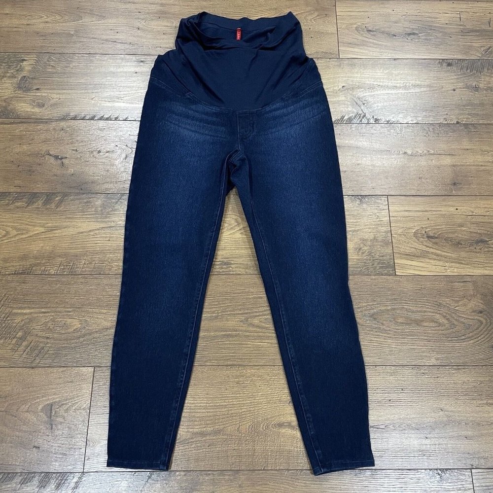 SPANX Mama Ankle Jean-ish Leggings Large Maternity Pant Blue Twilight Full Panel